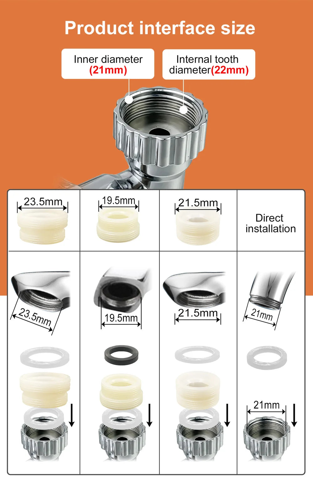 رأس تمديد للحنفية - قابل للدوران 1080 درجة