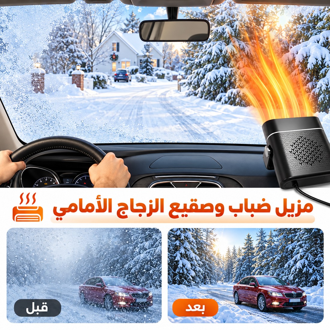 سخان ومروحة سيارة 2 في 1 – إزالة الضباب وتدفئة 12V
