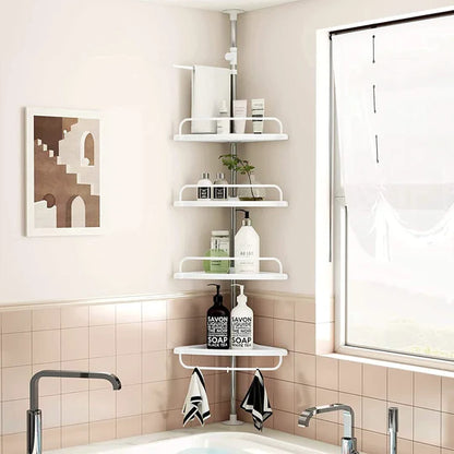 رفوف زاوية الحمام –  أربع طوابق واسعة تكفي قنينات كبيرة ومتوسطة